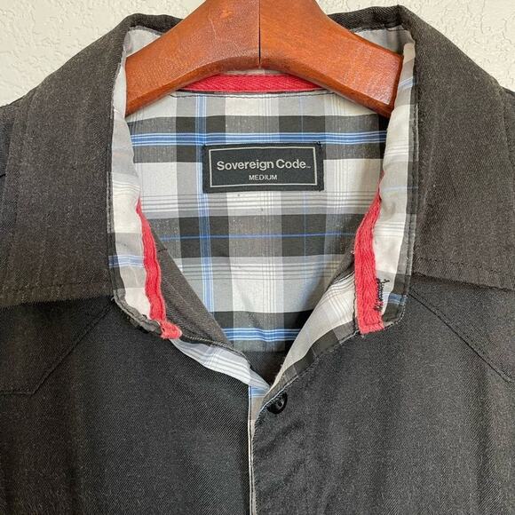 Sovereign Code Black Plaid accented Button Up with Button Zip Chest Pocket Shirt - Picture 4 of 10